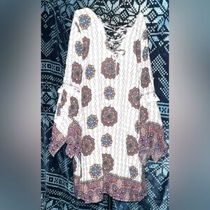 Umgee Cream and Brown Patterned Dress